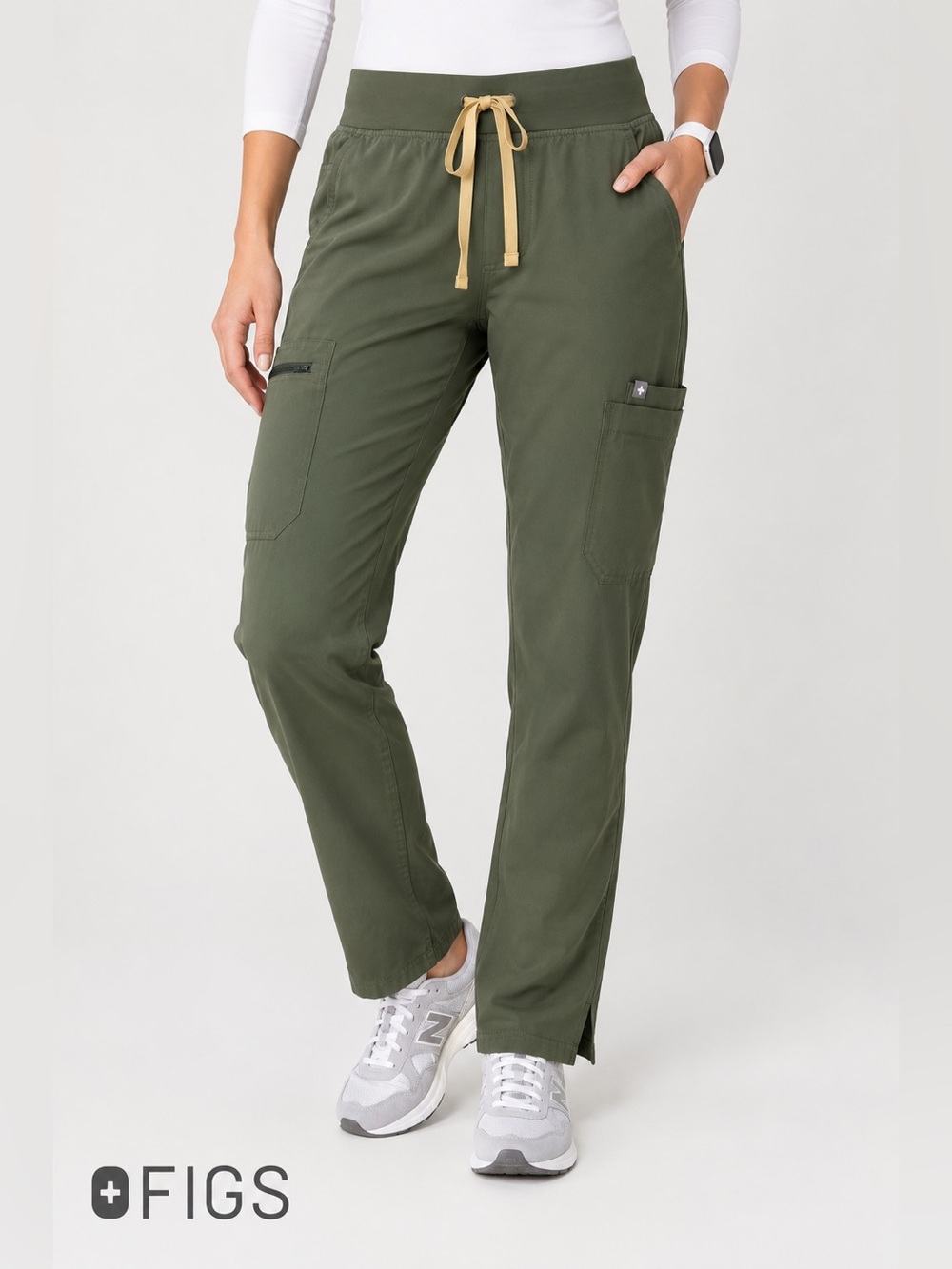FIGS Scrub Pants Women’s Approx L Olive Green Cargo Straight Leg Utility